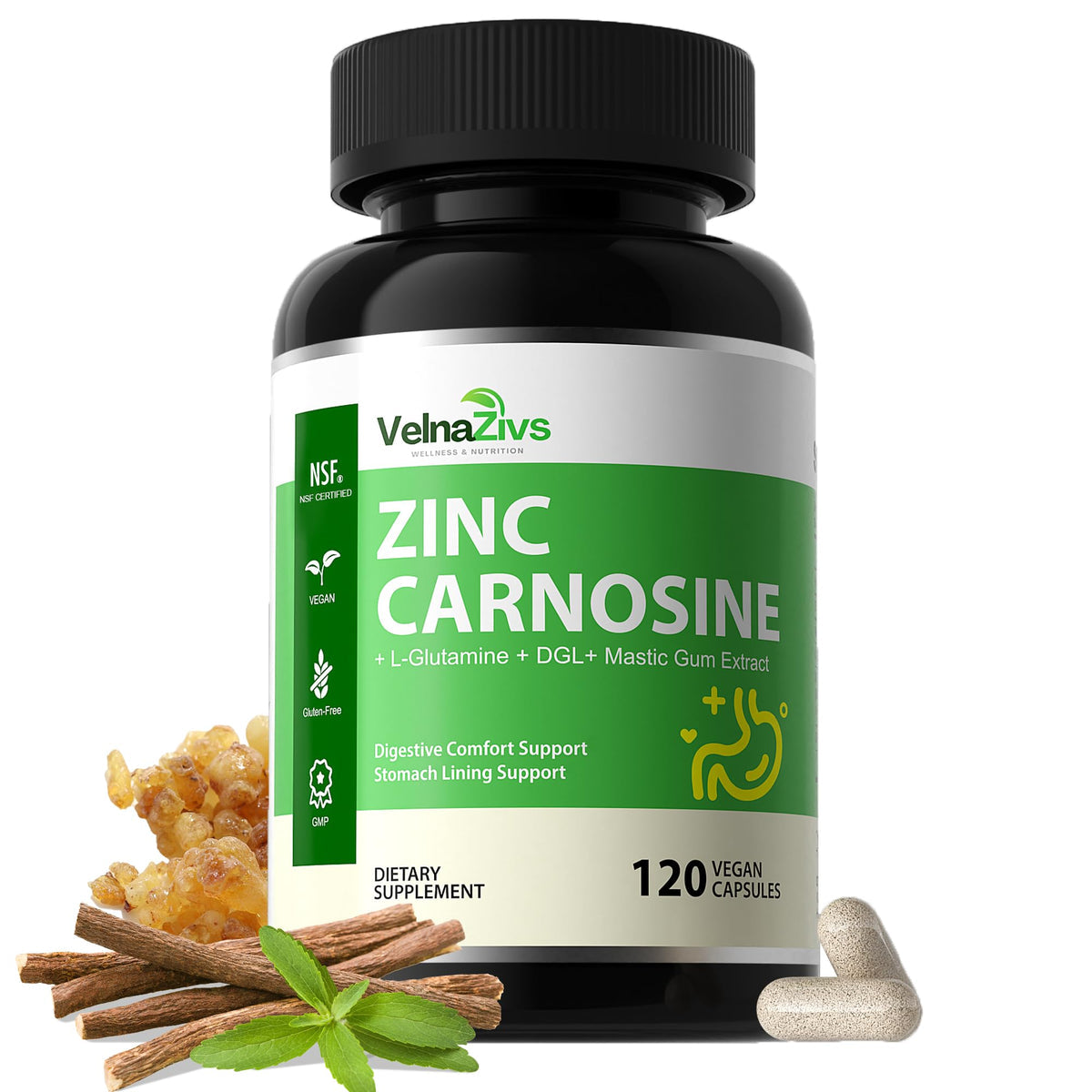 Zinc L-Carnosine with Mastic Gum - Chelated Zinc Complex with DGL and L-Glutamine